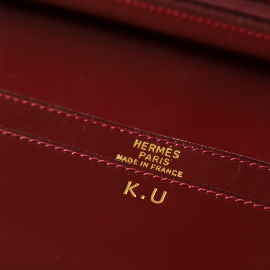 Hermès Vintage 80s Bearn Box Calf leather Bi-fold Long wallet in Bordeaux Rouge