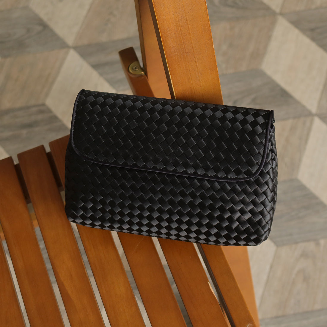 Bottega Veneta Vintage Black Satin Intrecciato Knot Rope Strap 3 way Shoulder Bag