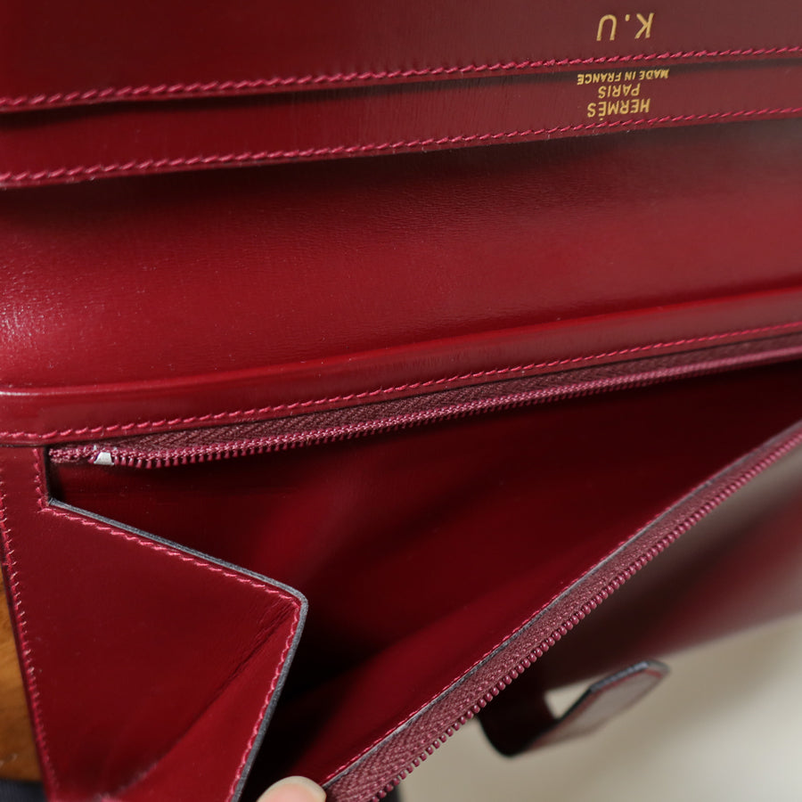 Hermès Vintage 80s Bearn Box Calf leather Bi-fold Long wallet in Bordeaux Rouge
