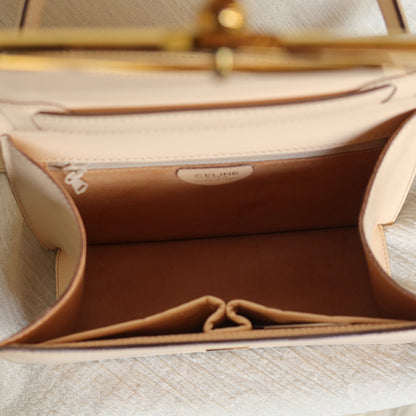 Celine Vintage Cream Ivory Leather Gold Turn lock 2way Flap Bag