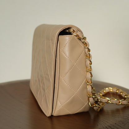 Chanel Vintage Matelasse Quilted Beige Lambskin Coco Fringe Flap Bag