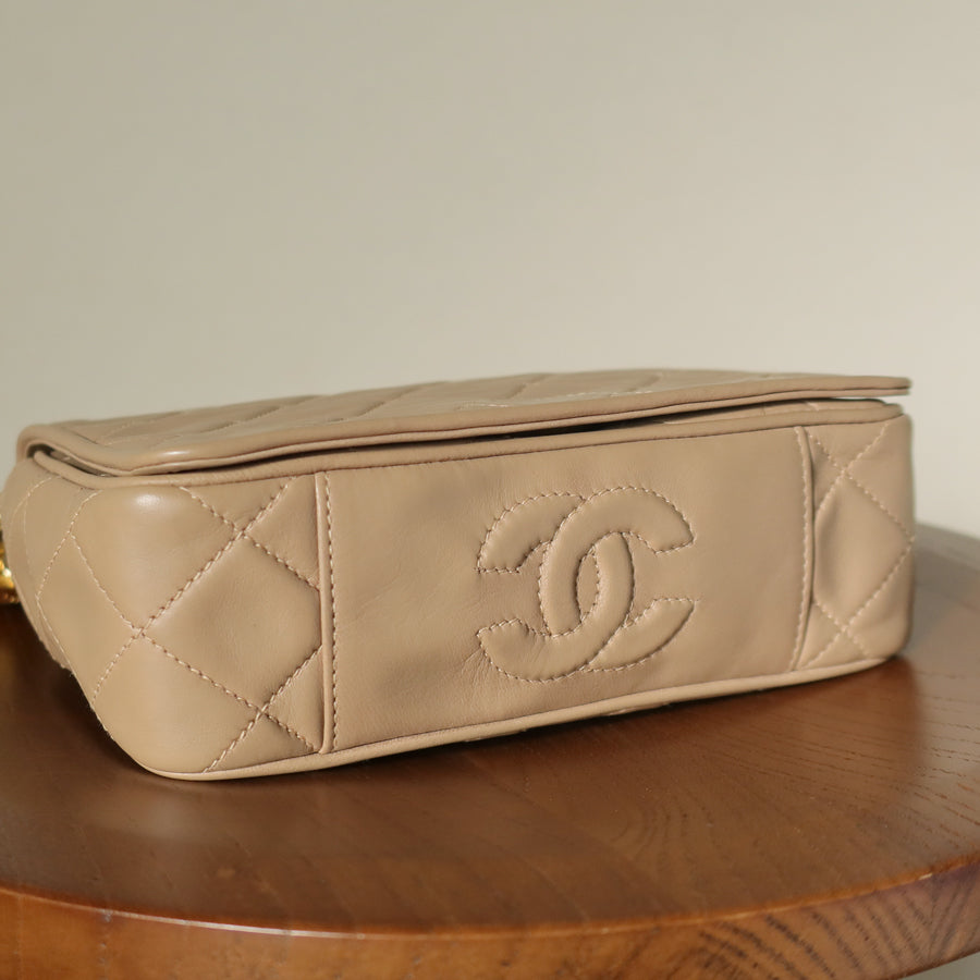 Chanel Vintage Matelasse Quilted Beige Lambskin Coco Fringe Flap Bag