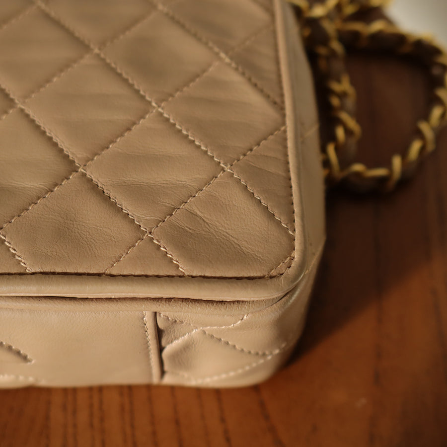 Chanel Vintage Matelasse Quilted Beige Lambskin Coco Fringe Flap Bag
