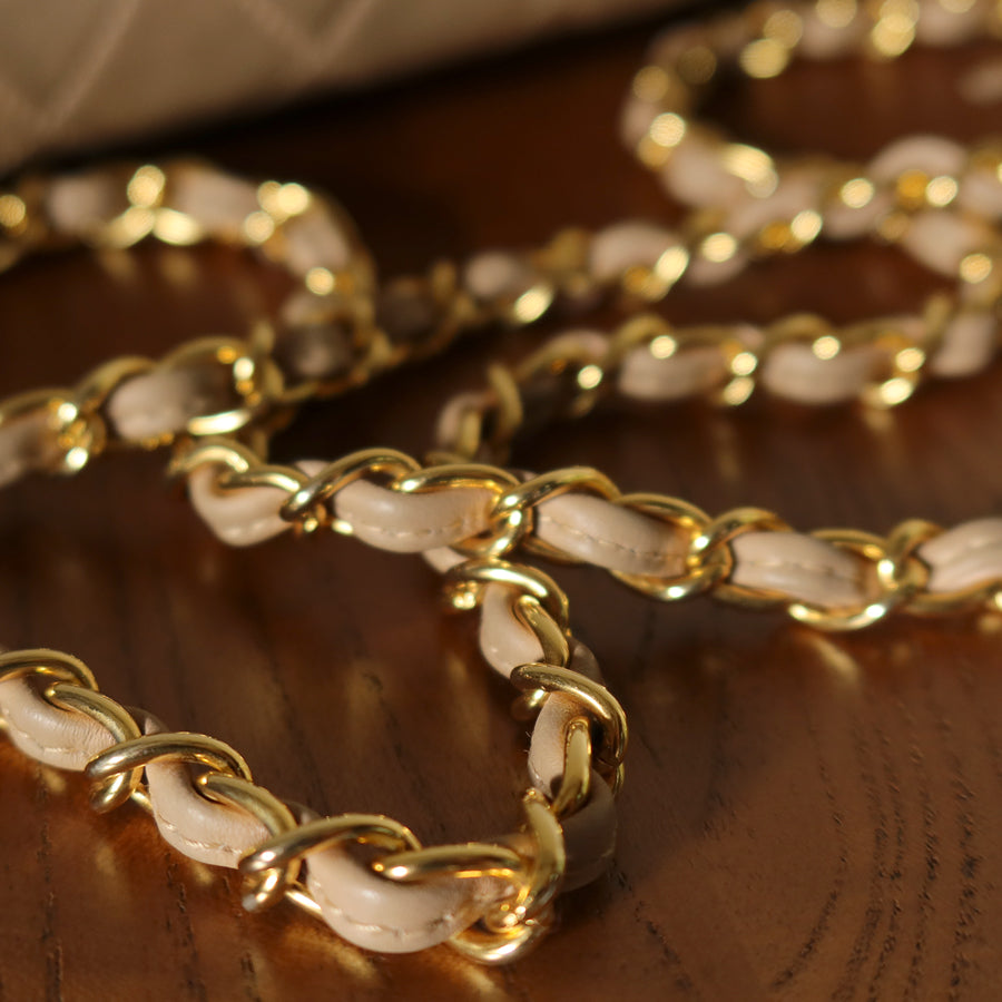 Chanel Vintage Matelasse Quilted Beige Lambskin Coco Fringe Flap Bag