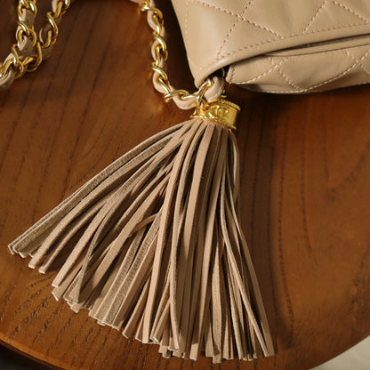 Chanel Vintage Matelasse Quilted Beige Lambskin Coco Fringe Flap Bag
