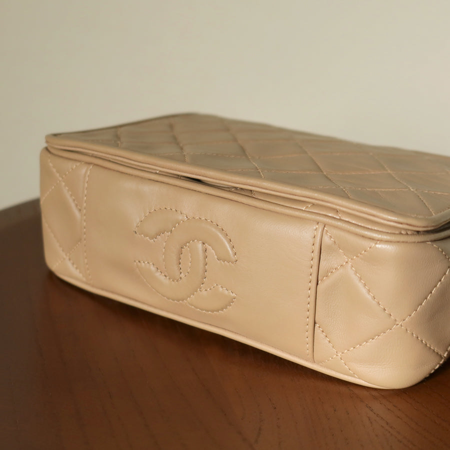 Chanel Vintage Matelasse Quilted Beige Lambskin Coco Fringe Flap Bag