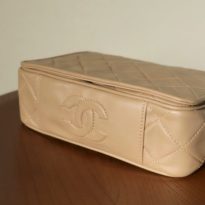 Chanel Vintage Matelasse Quilted Beige Lambskin Coco Fringe Flap Bag