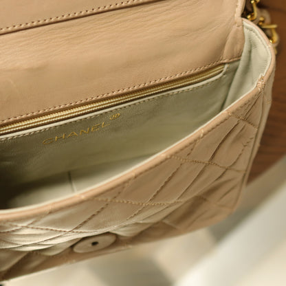 Chanel Vintage Matelasse Quilted Beige Lambskin Coco Fringe Flap Bag