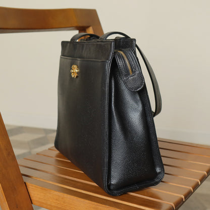 Chanel Vintage Black Caviar Leather CC turn lock Timeless Shoulder Tote Bag