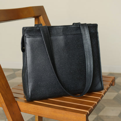Chanel Vintage Black Caviar Leather CC turn lock Timeless Shoulder Tote Bag