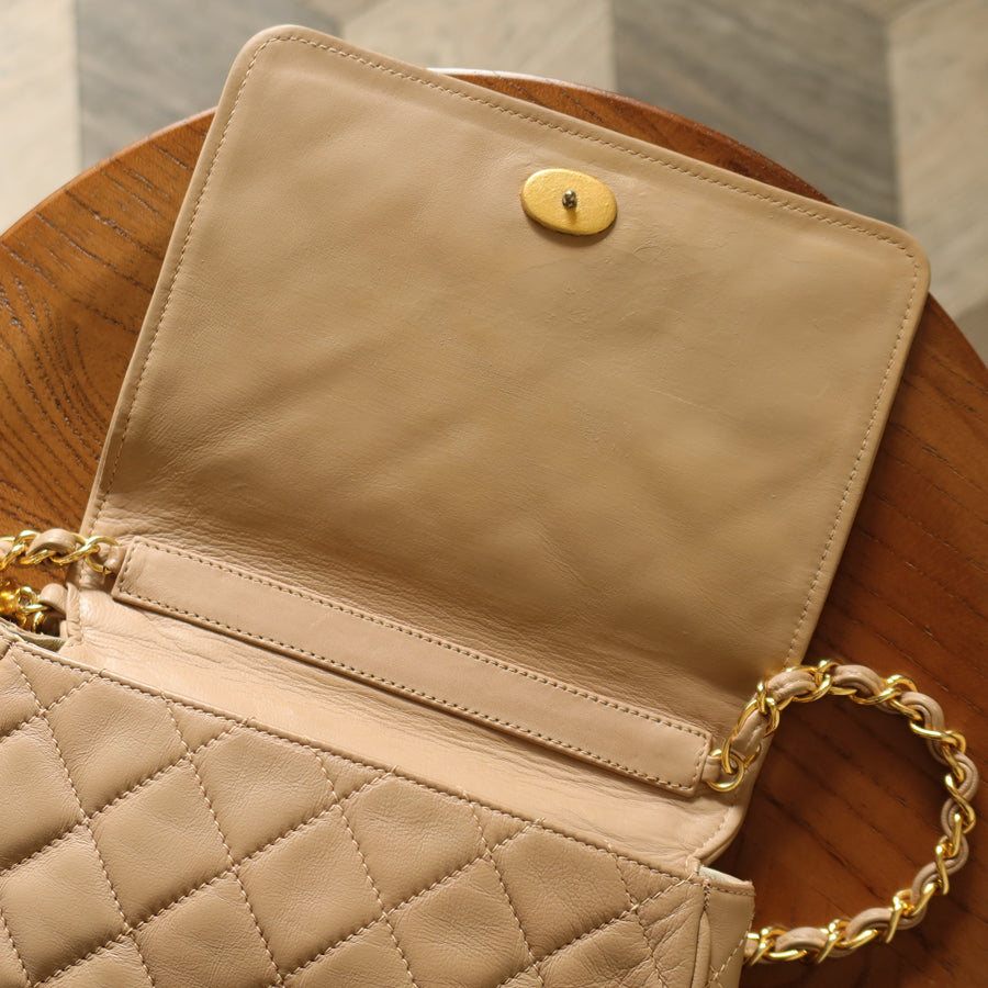 Chanel Vintage Matelasse Quilted Beige Lambskin Coco Fringe Flap Bag