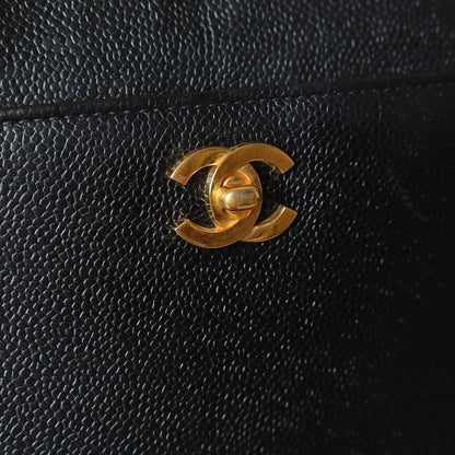 Chanel Vintage Black Caviar Leather CC turn lock Timeless Shoulder Tote Bag