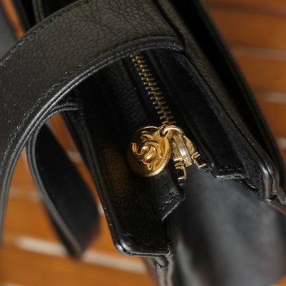 Chanel Vintage Black Caviar Leather CC turn lock Timeless Shoulder Tote Bag