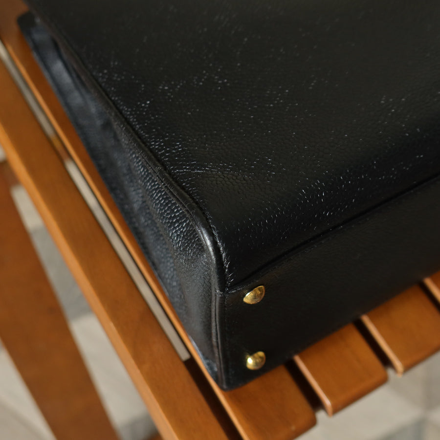Chanel Vintage Black Caviar Leather CC turn lock Timeless Shoulder Tote Bag