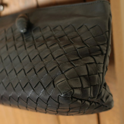 Bottega Veneta Vintage Black Intrecciato Weave Mini Pochette Clutch Shoulder Bag
