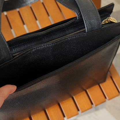 Chanel Vintage Black Caviar Leather CC turn lock Timeless Shoulder Tote Bag