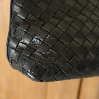 Bottega Veneta Vintage Black Intrecciato Weave Mini Pochette Clutch Shoulder Bag