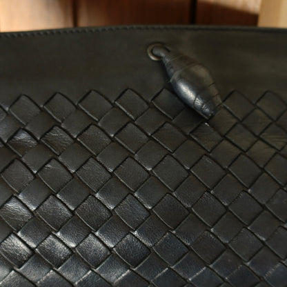 Bottega Veneta Vintage Black Intrecciato Weave Mini Pochette Clutch Shoulder Bag