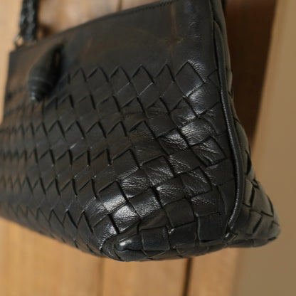 Bottega Veneta Vintage Black Intrecciato Weave Mini Pochette Clutch Shoulder Bag
