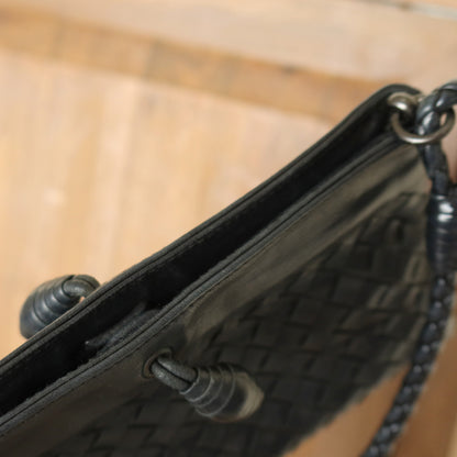 Bottega Veneta Vintage Black Intrecciato Weave Mini Pochette Clutch Shoulder Bag