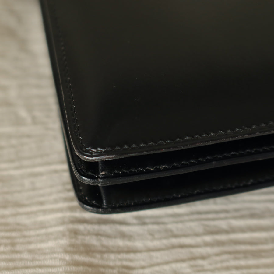 Hermès Vintage 70s Black Box Calf Leather 2 way Shoulder Clutch Bag