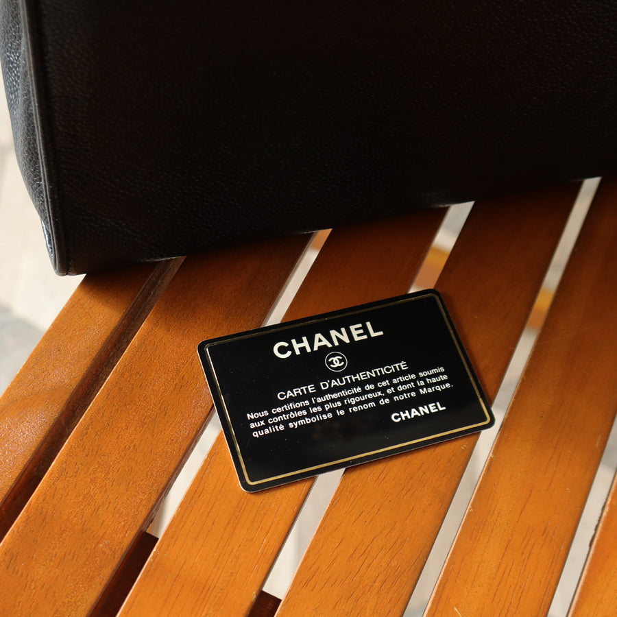 Chanel Vintage Black Caviar Leather CC turn lock Timeless Shoulder Tote Bag