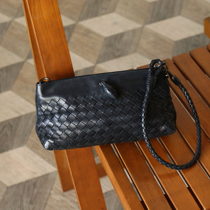 Bottega Veneta Vintage Black Intrecciato Weave Mini Pochette Clutch Shoulder Bag