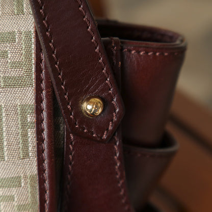 Fendi Vintage Brown Zucchino Canvas Leather Shoulder Bag