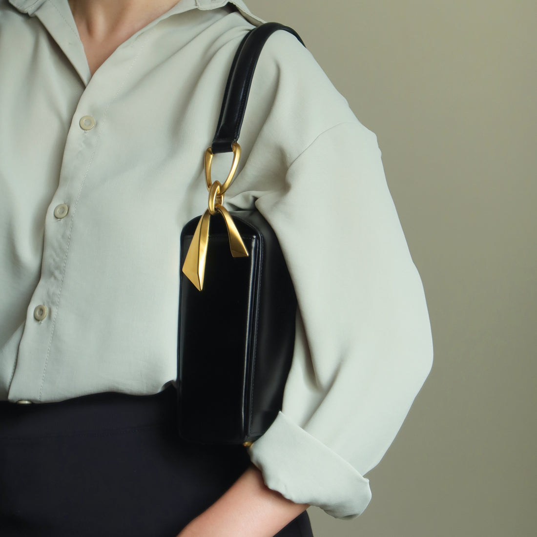 Celine Vintage Classic Black Box Calf Leather Gold Bow Shoulder Flap Bag