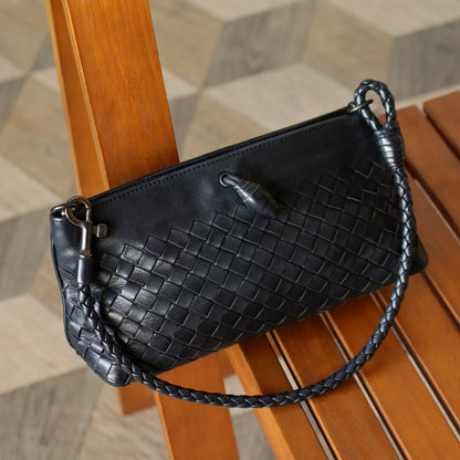 Bottega Veneta Vintage Black Intrecciato Weave Mini Pochette Clutch Shoulder Bag