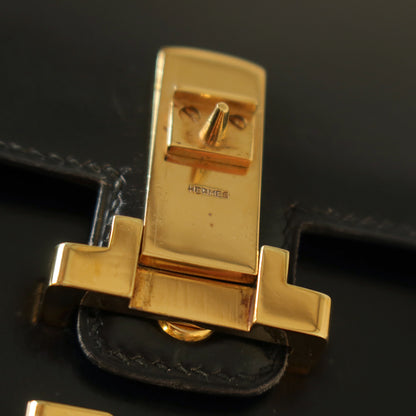 Hermès Vintage 70s Black Box Calf Leather 2 way Shoulder Clutch Bag