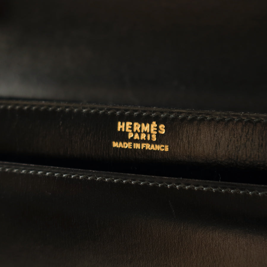 Hermès Vintage 70s Black Box Calf Leather 2 way Shoulder Clutch Bag