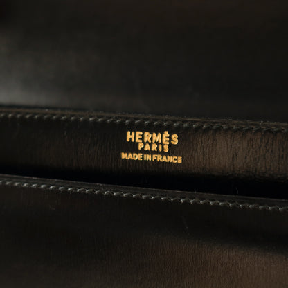 Hermès Vintage 70s Black Box Calf Leather 2 way Shoulder Clutch Bag