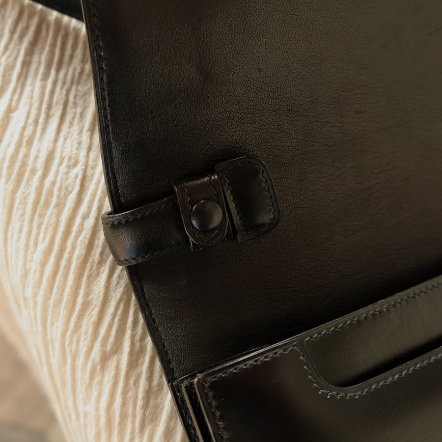 Hermès Vintage 70s Black Box Calf Leather 2 way Shoulder Clutch Bag