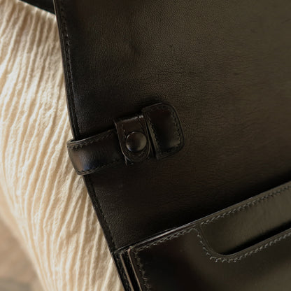 Hermès Vintage 70s Black Box Calf Leather 2 way Shoulder Clutch Bag