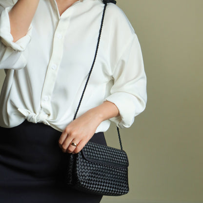 Bottega Veneta Vintage Black Satin Intrecciato Knot Rope Strap 3 way Shoulder Bag