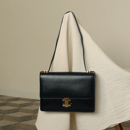 Hermès Vintage 70s Black Box Calf Leather 2 way Shoulder Clutch Bag