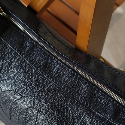 Chanel Vintage Black Caviar Leather Hobo Coco Charm Shoulder Bag M
