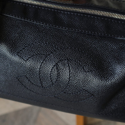 Chanel Vintage Black Caviar Leather Hobo Coco Charm Shoulder Bag M