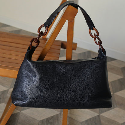 Chanel Vintage Black Caviar Leather Hobo Coco Charm Shoulder Bag M
