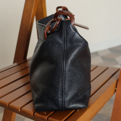 Chanel Vintage Black Caviar Leather Hobo Coco Charm Shoulder Bag M
