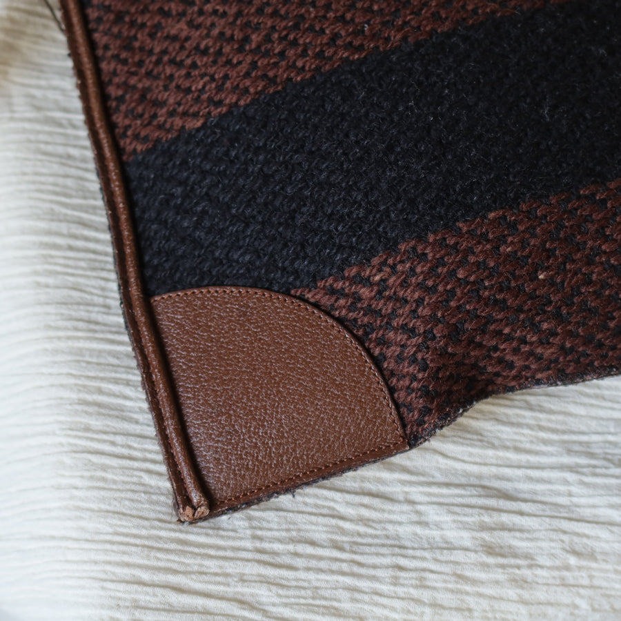 Prada Vintage Brown Black Wool Tweed x Leather Flat Tote Bag