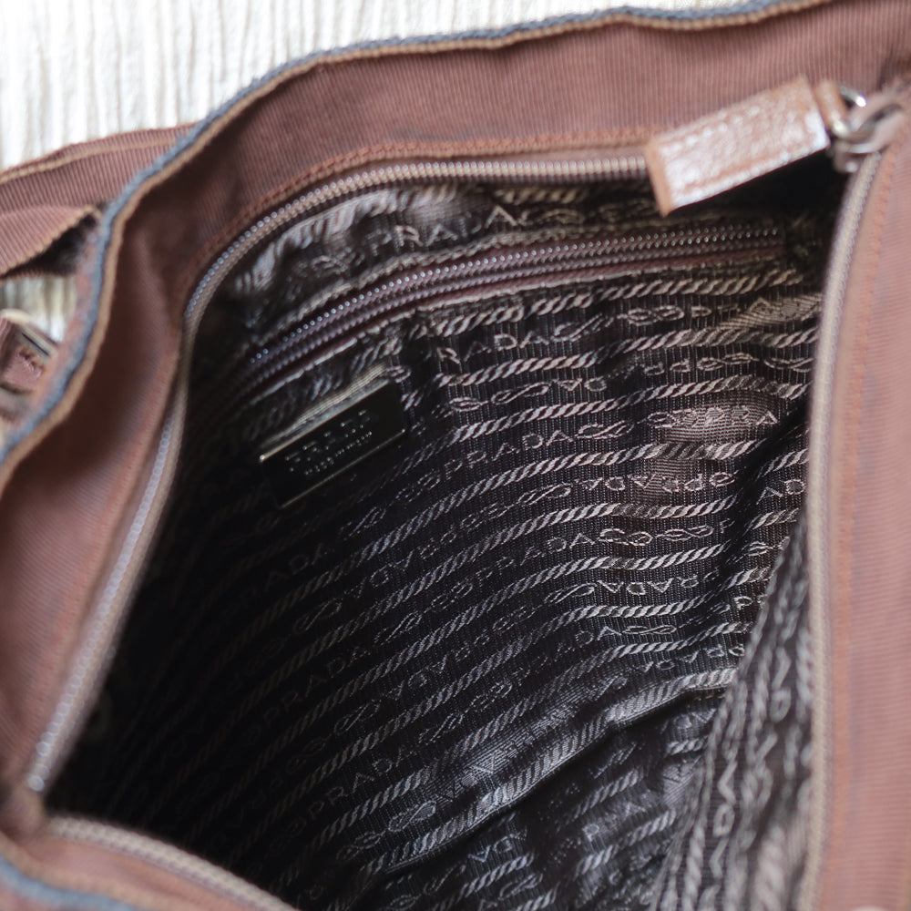 Prada Vintage Brown Black Wool Tweed x Leather Flat Tote Bag