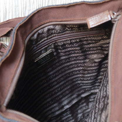 Prada Vintage Brown Black Wool Tweed x Leather Flat Tote Bag