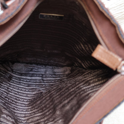 Prada Vintage Brown Black Wool Tweed x Leather Flat Tote Bag