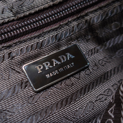 Prada Vintage Brown Black Wool Tweed x Leather Flat Tote Bag