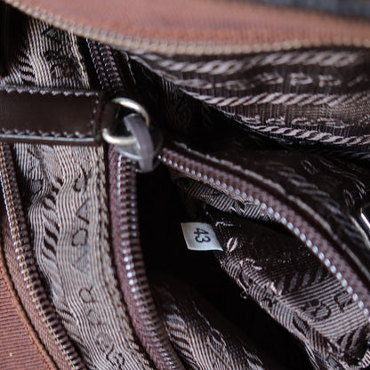 Prada Vintage Brown Black Wool Tweed x Leather Flat Tote Bag