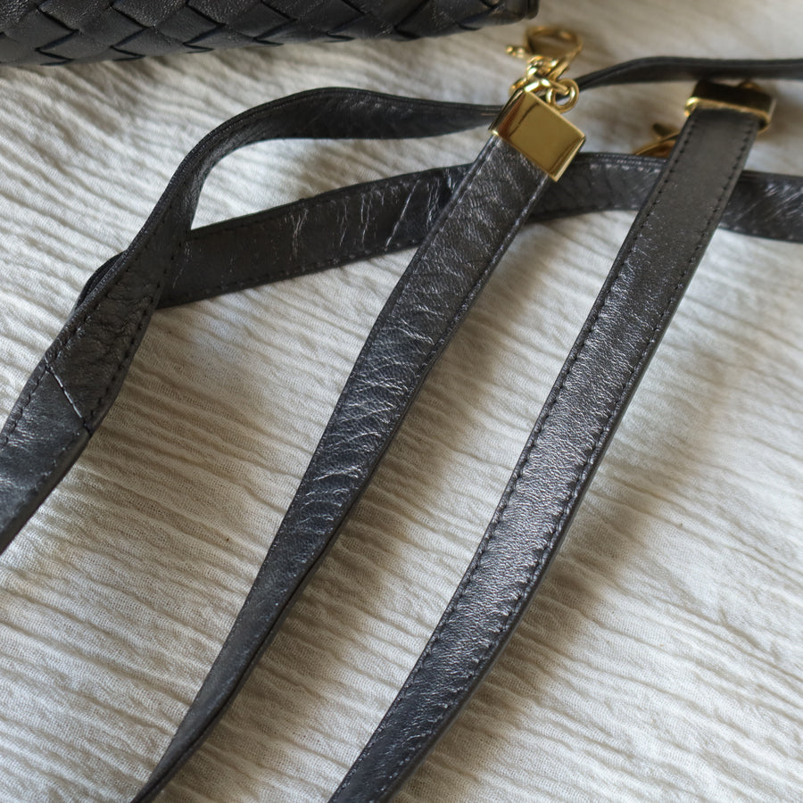 Bottega Veneta Vintage Shimmery Silver Intrecciato 2way Shoulder Clutch Bag