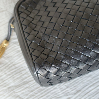 Bottega Veneta Vintage Shimmery Silver Intrecciato 2way Shoulder Clutch Bag