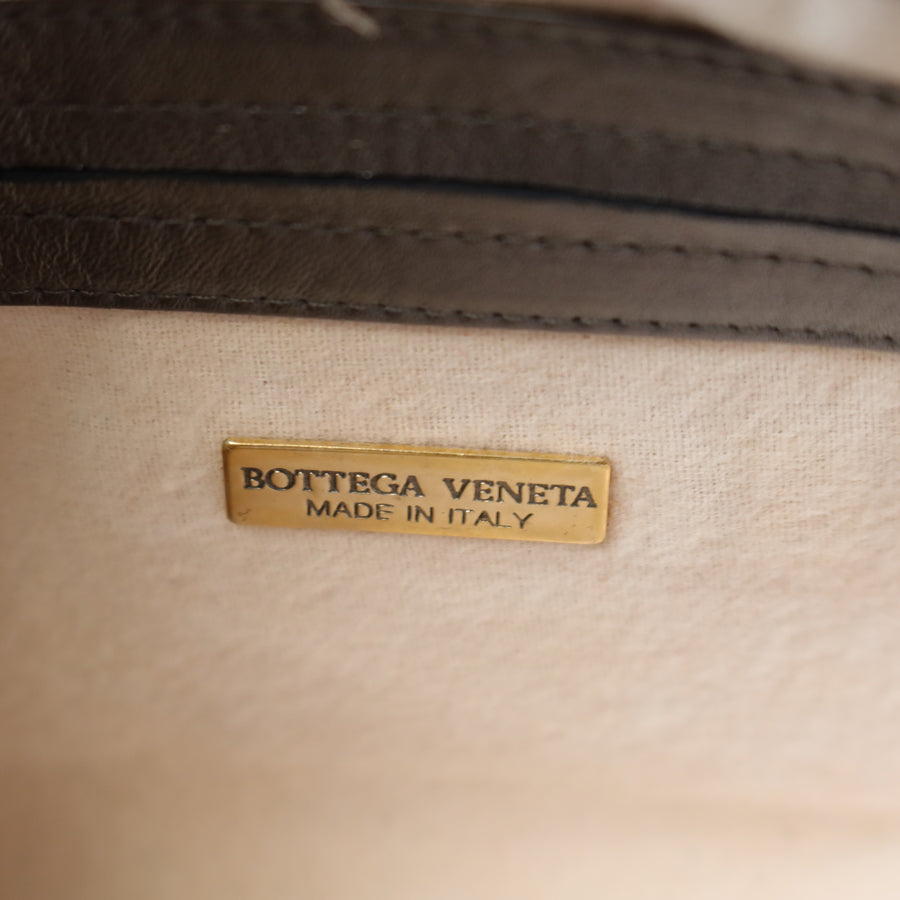 Bottega Veneta Vintage Shimmery Silver Intrecciato 2way Shoulder Clutch Bag